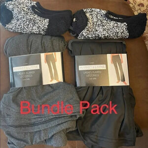 2 pair Ladies Flared Leggings 2 pair cozy sock liners L/XL